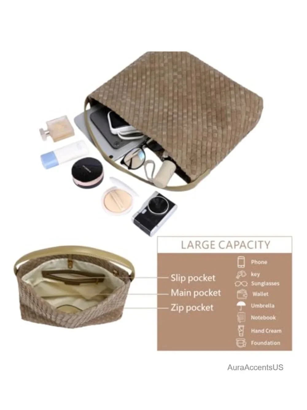 Woven Suede Shoulder Bag Hobo Tote Satchel Crossbody Handbag